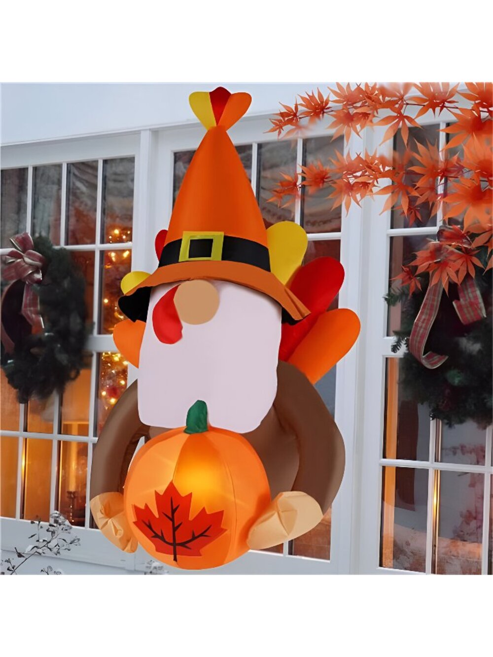 Fall Decor Window Inflatable Gnome, 3.5FT Light Up Thanksgiving Gnome